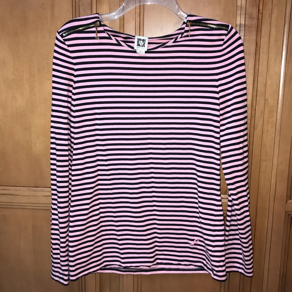Anne Klein pink and black stripped long sleeve top